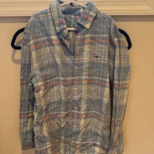 Boys Vineyard Vines Light Blue Plaid Shirt, size medium